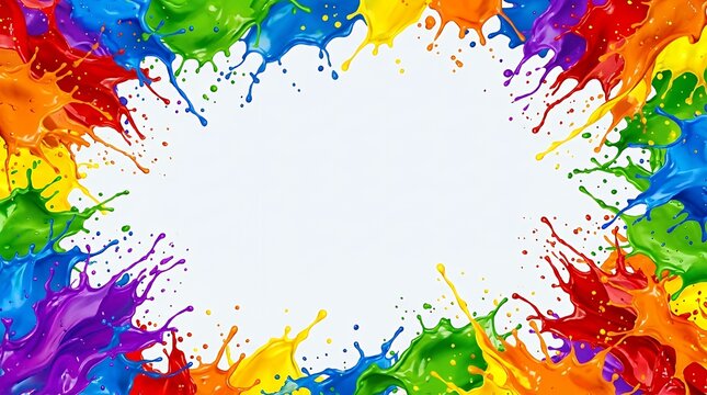 Colorful Rainbow Paint Splash Border Vibrant Liquid Splatter Abstract Frame Graphic Layout Overlay background paint splash rainbow colorful frame border splatter liquid ink abstract vibrant bright