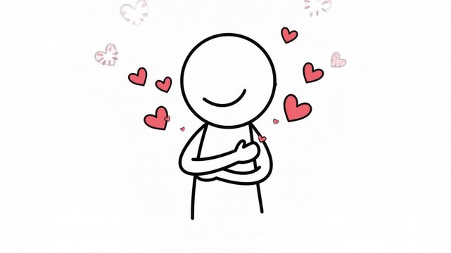 Animated Stick Figure Love Self Care Hugging Heart Concept