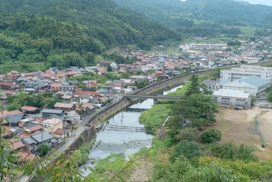 Historic Townscape of Tsuwano Surrounded by Green Mountains
