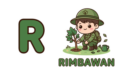 Fototapeta premium Professional Forester Planting Tree Letter R Art