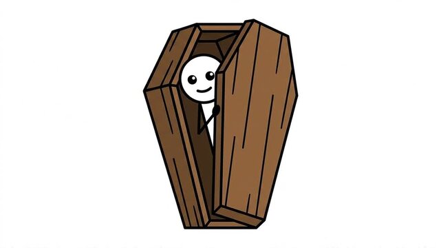 Animated Stick Figure Peeking Out From Coffin Halloween Concept