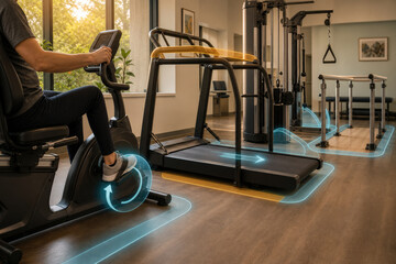 Obraz premium Rehabilitation Equipment Usage for Physical Therapy Facility Planning Patient Recovery Analytics Medical Fitness and