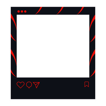 Social media photo frame template with red abstract waves, instagram post border vector background.