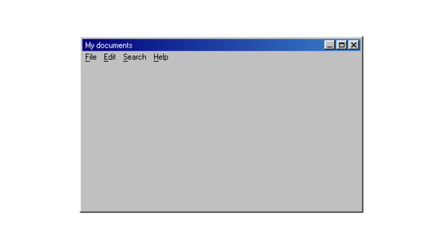 Retro computer window with blue title bar and gray interface. Vintage desktop operating system design for technology history, software nostalgia, and digital user interface concept.