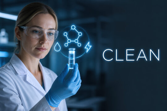 Chemist Studying Clean Energy Catalyst Hologram for Sustainable Chemistry Research and Renewable Technology