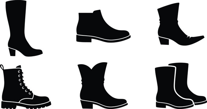 Set of various women footwear boots silhouettes vector illustration with footwear