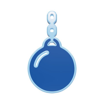 3D blue wrecking ball icon with metal chain link for construction site demolition projects and heavy industrial equipment isolated on a transparent background