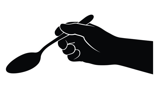 Hand holding a spoon black silhouette on a white background