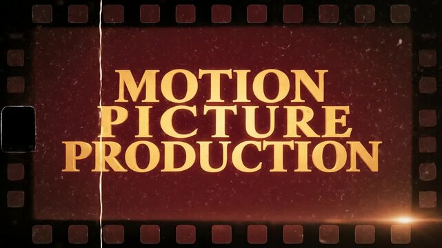 Vintage Motion Picture Production Title Card with Film Reel Border and Sepia Tones