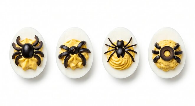 Spider Deviled Eggs Isolated on Clean White Background
