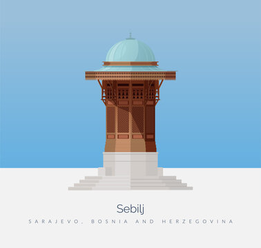 Sebilj &ndash; Historic Landmark of Sarajevo, Bosnia & Herzegovina - Stock Illustration