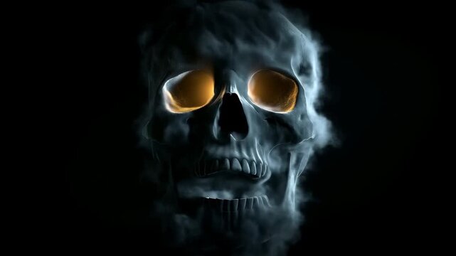 Skull Shown in Darkness Against a Black Background with Faint Blue Lighting