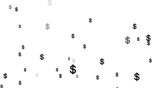 Abstract glowing dollar signs floating on dark green background, Green dollar signs raining down white background, dollar signs fall and scatter isolated on black background