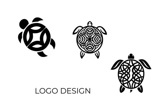 minimalistic turtle logo design featuring a stylized geometric turtle shell with intricate line details, creating a balanced and elegant emblem.
