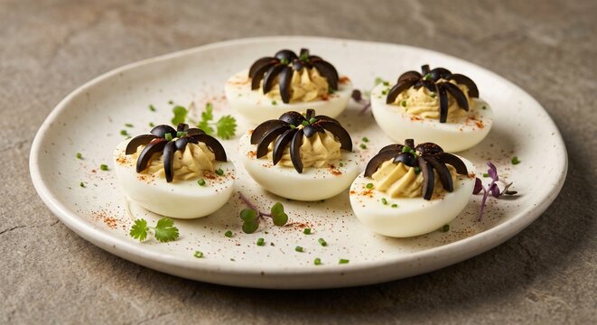 Elegant Gourmet Spider Deviled Eggs for Halloween Entertaining