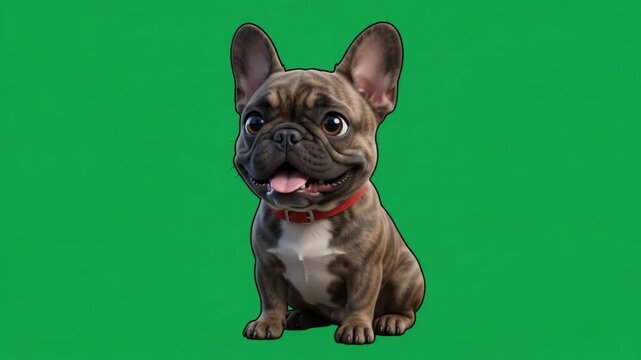 Adorable French Bulldog puppy sitting on a green screen background, looking happy and playful.