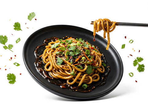 Spaghetti Pasta PNG Black Bowl Herb