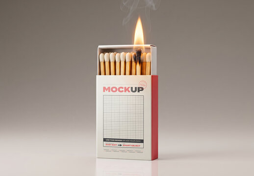 Burning Match in Matches Box Design Mockup