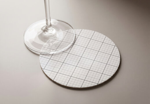 Coaster Realistic Mockup on Tabletop with Glass