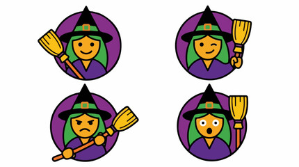 Fototapeta premium Cartoon Witch with Broom and Pointed Hat