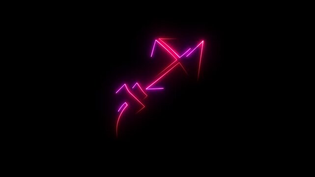 Glowing Neon Sagittarius Zodiac Sign Animation Loop Isolated on Black Background for Horoscope Concept Design