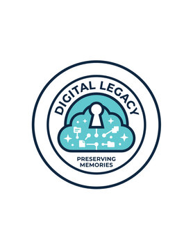 Digital legacy and memory preservation cloud storage badge logo icon concept.