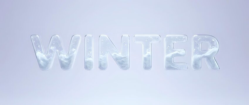 Frozen ice text effect spelling winter on pale blue background