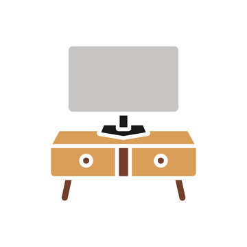 Office Desk with Computer Monitor Flat Icon