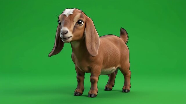 Cute Baby Goat Standing on Green Screen Background.
