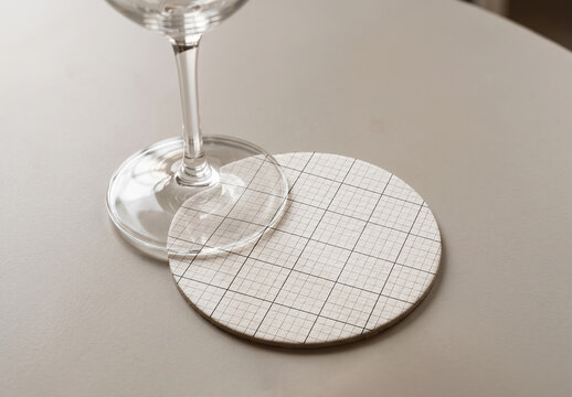 Super Realistic Coaste Mockup with Wine Glass On