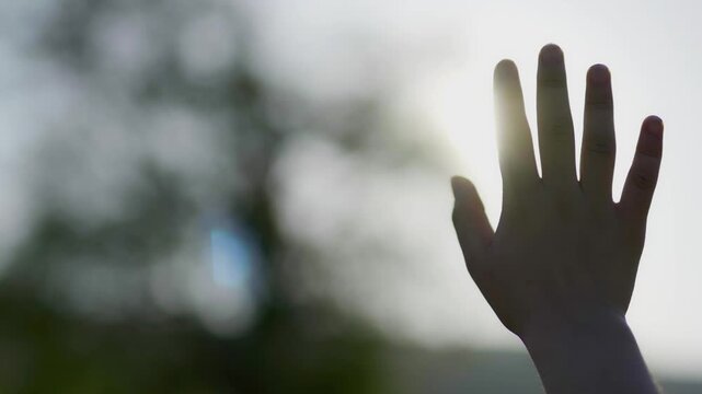  The young woman is pulling her hand toward the sunlight.