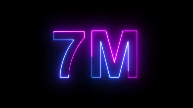 7M Blue and Pink Neon Milestone Animation with Glowing Number on Dark Background. Ideal for subscriber celebrations, social media achievements and digital promotions.
