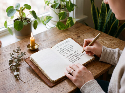 Journal reflection with a warm drink