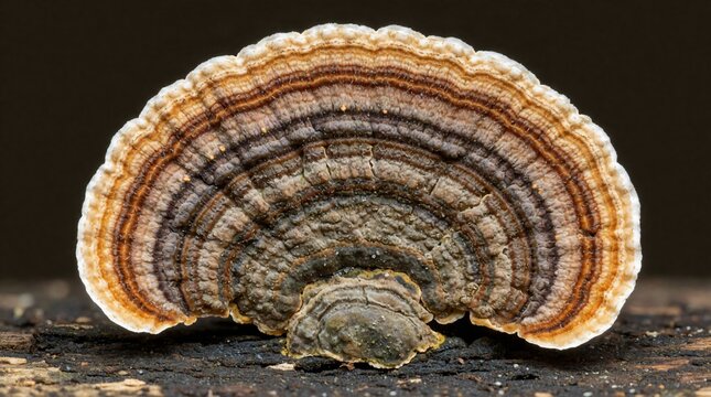 Detailed Turkey Tail Bracket Fungus with Concentric Rings