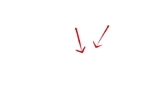 Set of animated red arrow overlays including hand-drawn chalk doodles and dashed directional pointers on transparent background. seleted any object marking.
