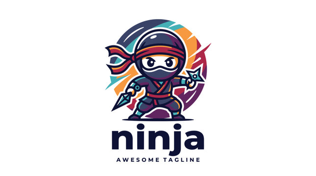 Cute Cartoon Ninja Mascot Logo Design for Gaming.