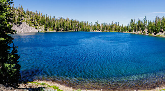 The Beautiful Turquoise Waters of Shadow Lake on The Terrace, Shadow and Cliff Lakes Trail, Lassen Volcanic National Park, California, USA