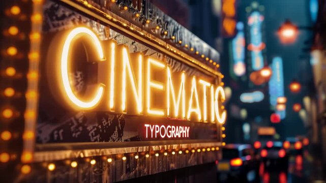 Cinematic Typography Neon Sign in Urban City