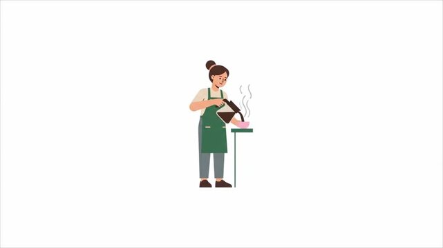 Female Barista Preparing Hot Manual Drip Coffee.