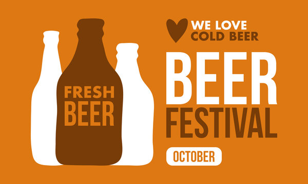 October Beer Festival Poster Templates Set, Minimalist Flat Vector Design Featuring Beer Mugs, Glass Silhouettes, Foam Head, and Craft Beer Bottles on Amber Orange Background