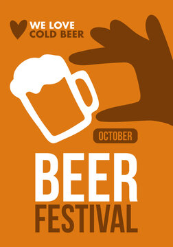 October Beer Festival Poster Templates Set, Minimalist Flat Vector Design Featuring Beer Mugs, Glass Silhouettes, Foam Head, and Craft Beer Bottles on Amber Orange Background