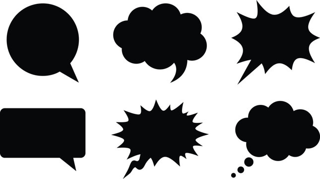 Set of black speech bubbles and thought balloons vector silhouettes with dialogue