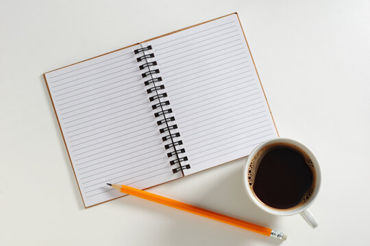 Open Notepad Pencil Coffee Cup