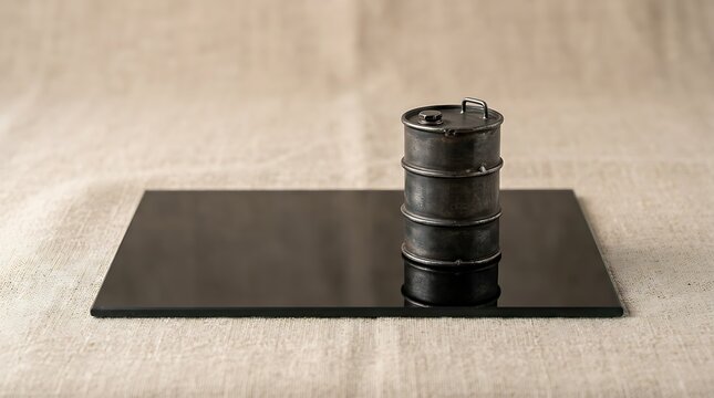Dark Oil Barrel Stacked on Reflective Glass Surface