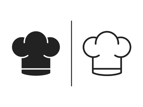 Chef hat outline and black fill icon set with restaurant profession headwear illustration