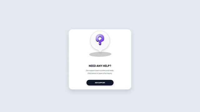3D Question Mark Icon Customer Support Inquiry UI Modal Popup Motion Graphics Design