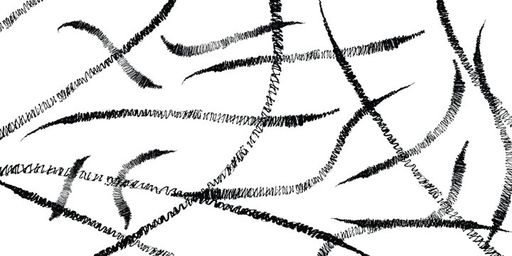 Hand-drawn charcoal brush strokes on white background, abstract black pencil scribble texture vector, artistic messy line art pattern for creative design and grunge backgrounds