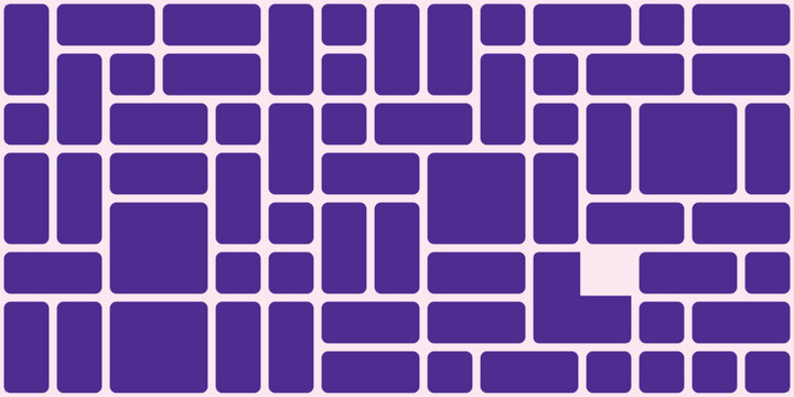 Purple geometric mosaic pattern, abstract violet block background, minimalist masonry vector texture for modern graphic design