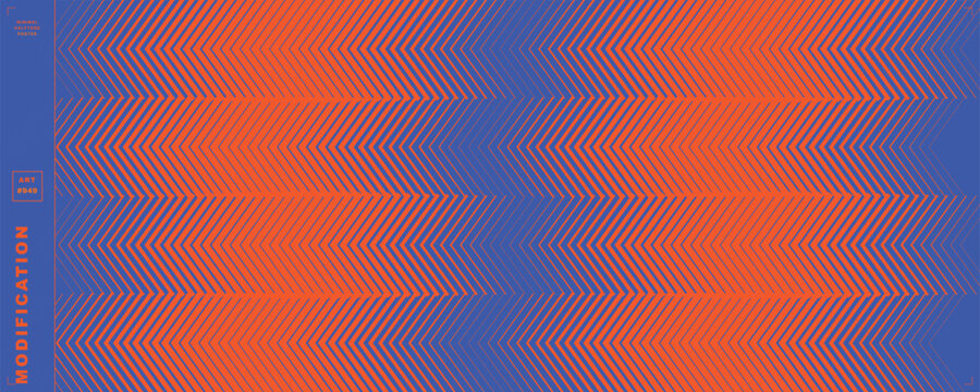 Abstract halftone wave pattern, orange and blue geometric gradient background, modern moire texture vector for tech branding