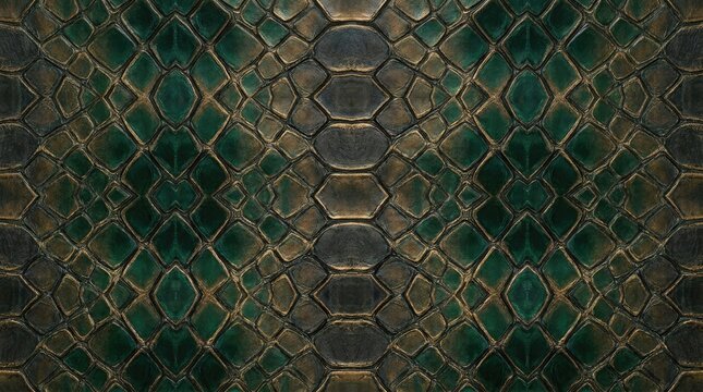Luxury reptile scale pattern texture with dark green and bronze tones for elegant fashion background
